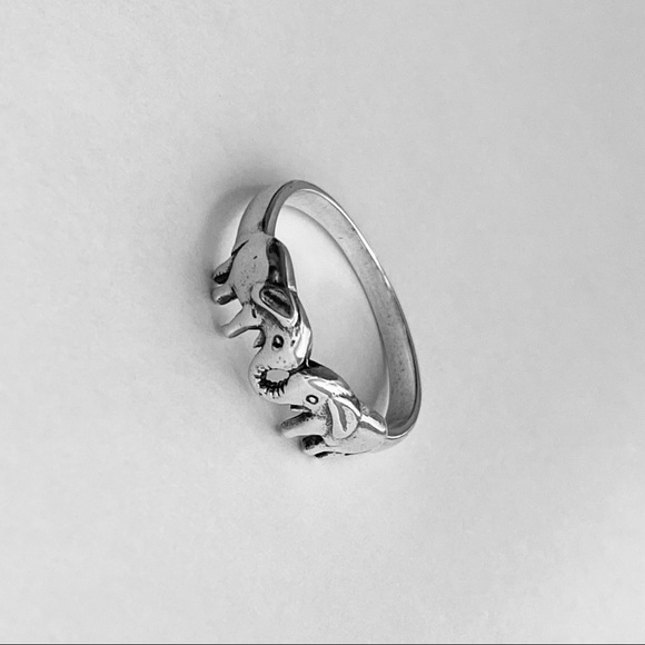 Sterling Silver Small Kissing Elephant Ring, Spirit Animal, Silver Rings, Luck - Picture 3 of 12